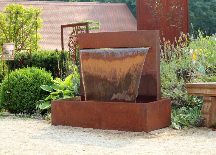 Wasserspiel Cortenstahl Wasserfall L 90 cm Gartenbrunnen Edelrost Design