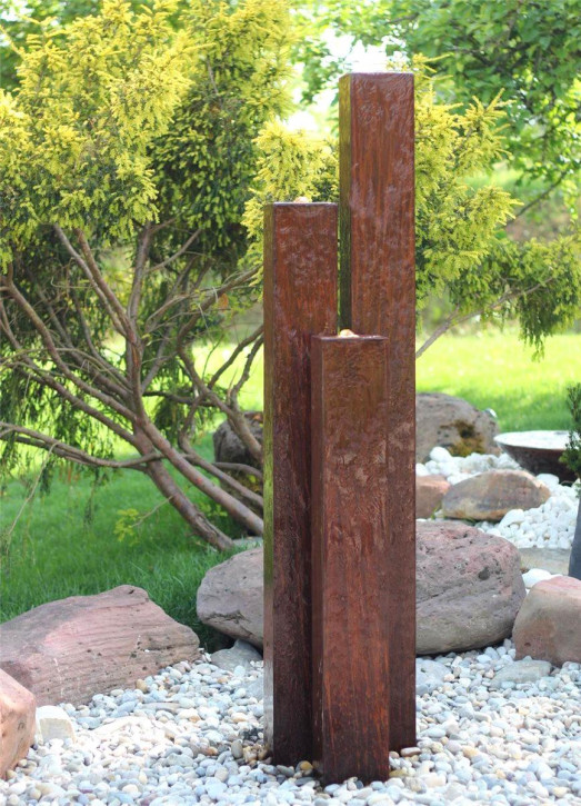 Cortenstahl Säulen Trio 160/15 Edelrost Gartenbrunnen Springbrunnen Komplettset
