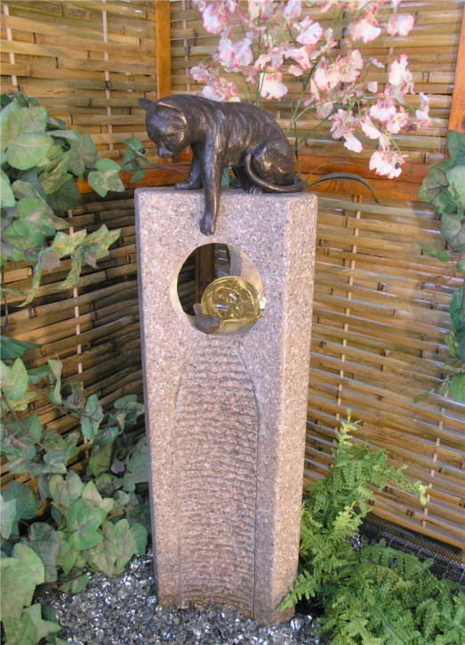Wasserspiel SET Quellstein Joy 80cm Granit Gartenbrunnen mit dreh. Glaskugel (OHNE Katze!)