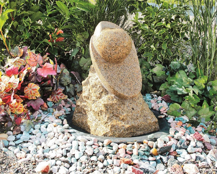 Quellstein Skulptur Koru 60cm Granit gelb Gartenbrunnen Springbrunnen Komplettset