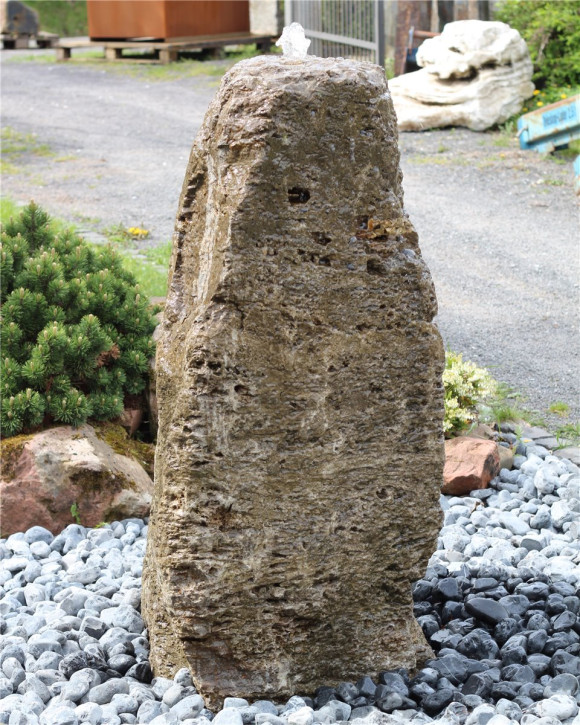 Quellstein Muschelkalk 127cm Naturstein Gartenbrunnen Springbrunnen Komplettset