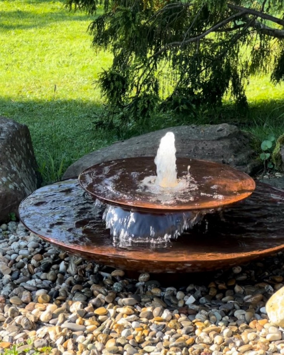 Wasserschalen Kaskade Duo Ø100cm mit Fontäne Cortenstahl Springbrunnen Komplettset