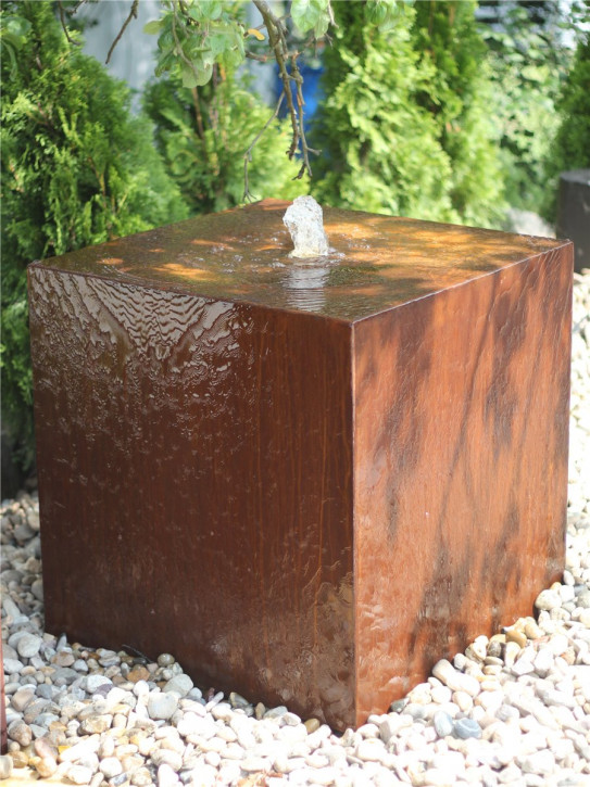 Cortenstahl Würfel 50cm Edelrost Gartenbrunnen Springbrunnen Komplettset