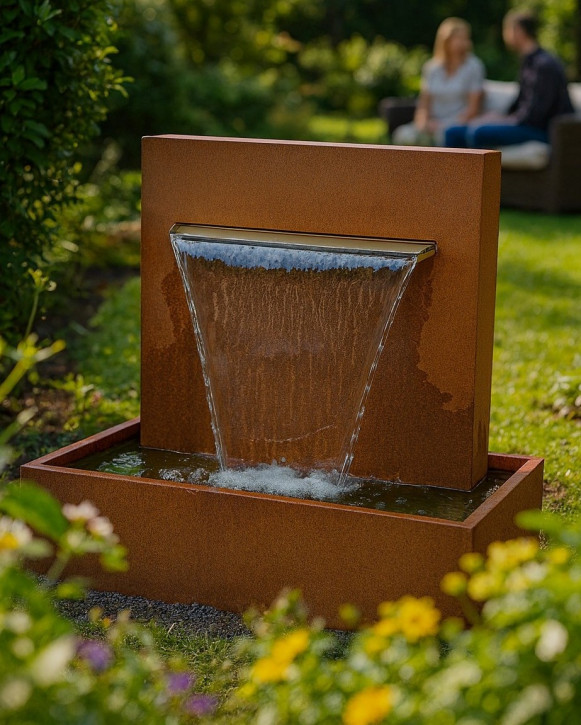 Cortenstahl Wasserfall L60cm mit Becken Gartenbrunnen Edelrost Design Cortenstahl Wasserfall L60cm mit Becken Gartenbrunnen Edelrost Design