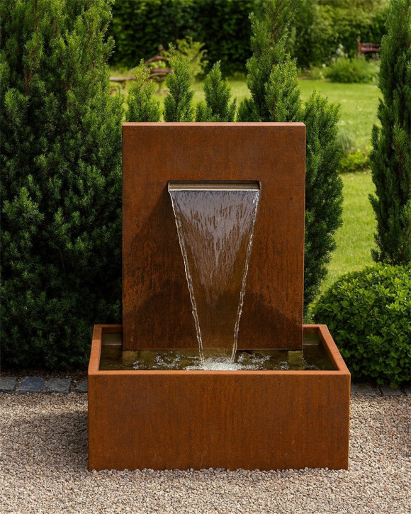 Wasserspiel Cortenstahl Wasserfall L30cm Gartenbrunnen Edelrost Design