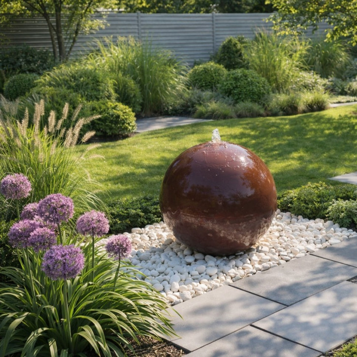 Cortenstahl Kugelbrunnen Kugel 30cm Edelrost Gartenbrunnen Springbrunnen Komplettset