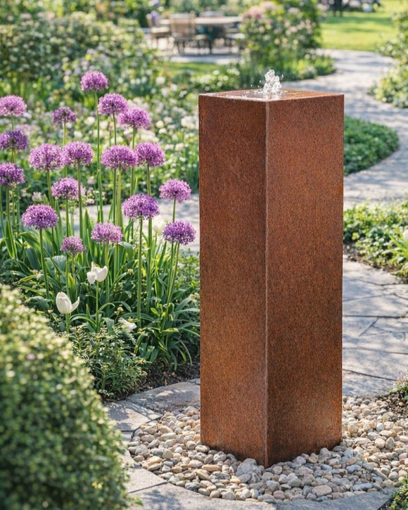Cortenstahl Säule 150cm Edelrost Gartenbrunnen Springbrunnen Komplettset