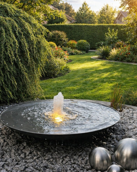 Wasserschale 100 mit Fontäne anthrazit grau Gartenbrunnen Springbrunnen Komplettset