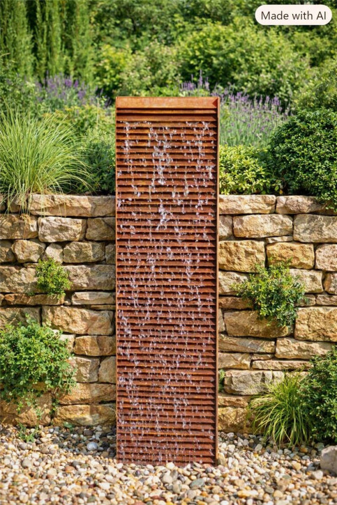 Cortenstahl Wasserwand Lamelle 150cm Edelrost Gartenbrunnen Komplettset