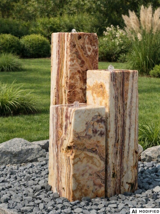 Quellstein Säulen Trio 100/20 Marmor Angel Sparks Gartenbrunnen Springbrunnen Komplettset