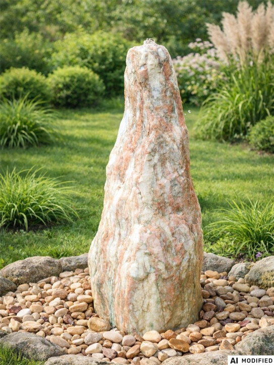 Quellstein Monolith 105cm Marmor norwegisch Pink Gartenbrunnen Springbrunnen Komplettset