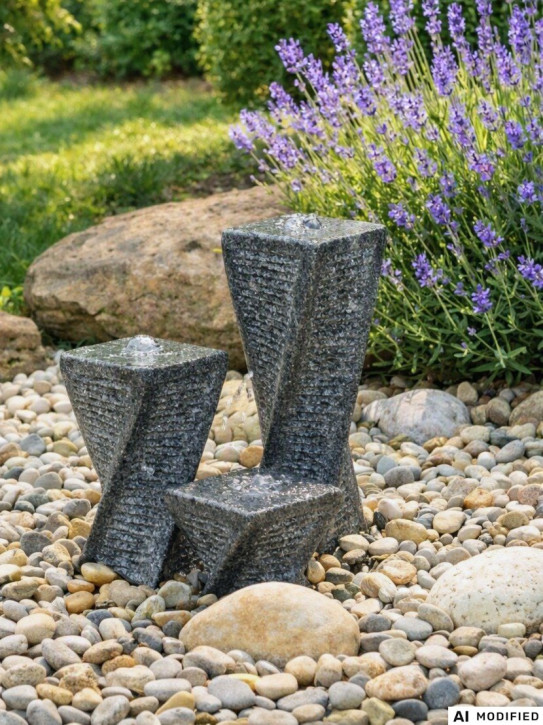 Quellstein Säulen Trio Xuan 50cm Granitbrunnen Gartenbrunnen Springbrunnen