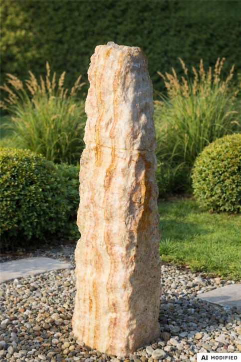 Quellstein Monolith 142cm Onyx Marmor Gartenbrunnen Springbrunnen Komplettset