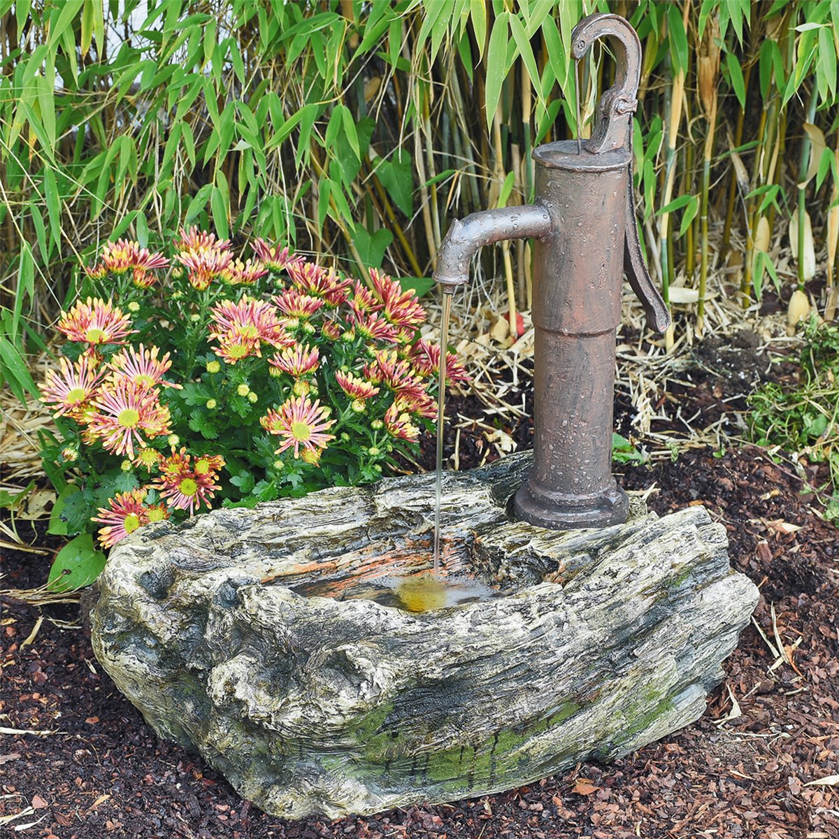 Wasserspiel Ligno mit Schwengelpumpe 57cm Polystone Brunnen inkl