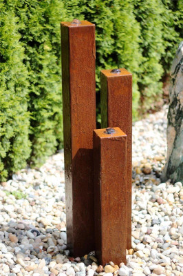 Cortenstahl Säulen Trio 100/10 Edelrost Gartenbrunnen Springbrunnen Komplettset
