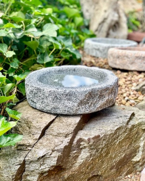 Vogeltränke Granit anthrazit rund 30cm Naturform Vogelbad für Garten Insektentränke