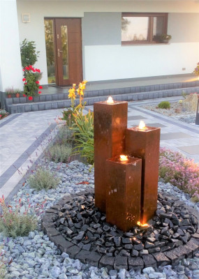 Cortenstahl Säulen Trio 100/20 Edelrost Gartenbrunnen Springbrunnen Komplettset