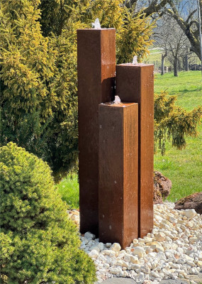 Cortenstahl Säulen Trio 150/20 Edelrost Gartenbrunnen Springbrunnen Komplettset