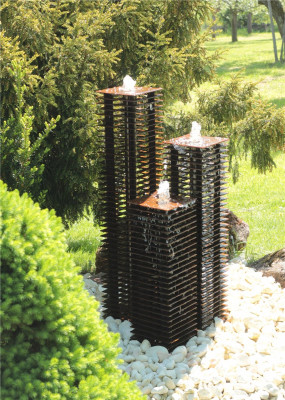 Cortenstahl Lamellen Säulen Trio 100/20 Edelrost Gartenbrunnen Springbrunnen Komplettset