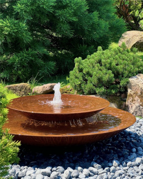 Wasserschalen Kaskade Duo Ø150cm mit Fontäne Cortenstahl Springbrunnen Komplettset