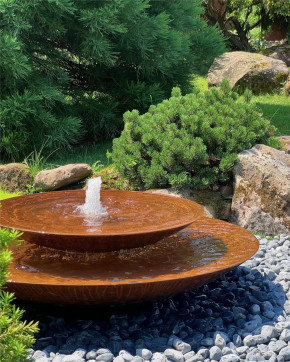 Wasserschalen Kaskade Duo Ø150cm mit Fontäne Cortenstahl Springbrunnen Komplettset