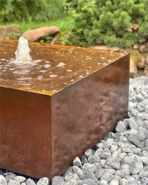Cortenstahl Quader 100/45cm mit Quellschale Edelrost Gartenbrunnen Springbrunnen
