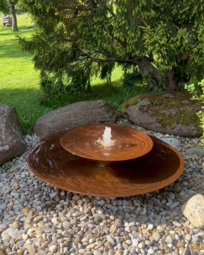 Wasserschalen Kaskade Duo Ø100cm mit Fontäne Cortenstahl Springbrunnen Komplettset