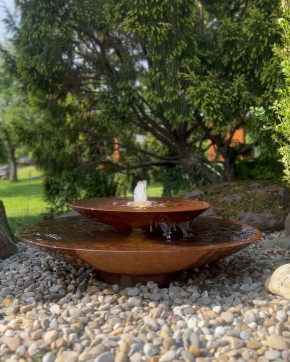 Wasserschalen Kaskade Duo Ø100cm mit Fontäne Cortenstahl Springbrunnen Komplettset