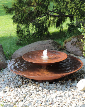 Wasserschalen Kaskade Duo Ø100cm mit Fontäne Cortenstahl Springbrunnen Komplettset