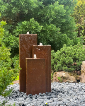 Cortenstahl Wasserwand Trio 100cm Edelrost Gartenbrunnen Springbrunnen Komplettset