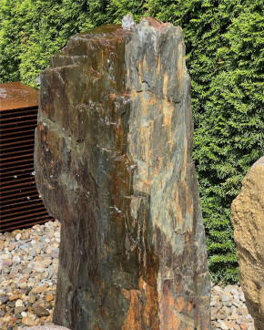 Quellstein Monolith Schiefer 115cm mit Felsvorsprung Gartenbrunnen Springbrunnen