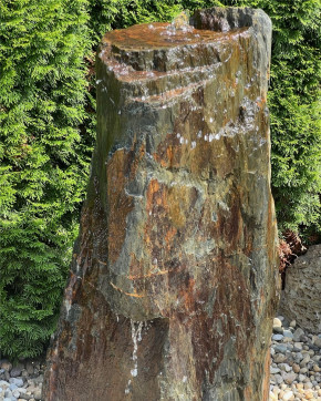 Quellstein Monolith Schiefer 115cm mit Felsvorsprung Gartenbrunnen Springbrunnen