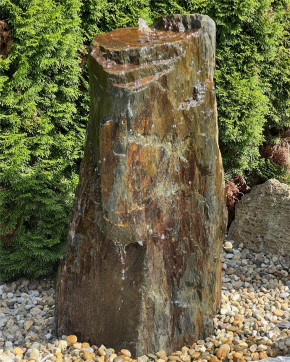 Quellstein Monolith Schiefer 115cm mit Felsvorsprung Gartenbrunnen Springbrunnen