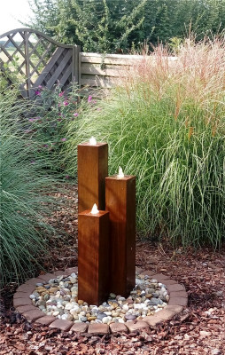 Cortenstahl Säulen Trio 100/15 Edelrost Gartenbrunnen Springbrunnen Komplettset