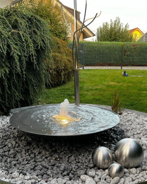 Wasserschale 100 mit Fontäne anthrazit grau Gartenbrunnen Springbrunnen Komplettset