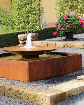 Cortenstahl Wasserschale 120 mit Fontäne Edelrost Springbrunnen Gartenbrunnen Komplettset