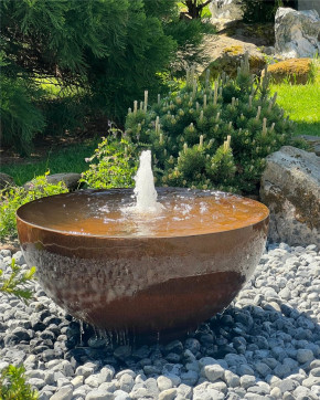 Cortenstahl Wasserschale Bowl 100 mit Fontäne Edelrost Gartenbrunnen Springbrunnen Komplettset