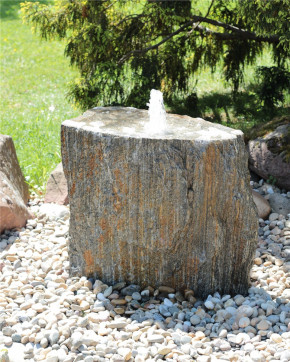 Quellstein Gneis 62cm mit Quellschale Naturstein Gartenbrunnen Springbrunnen Komplettset