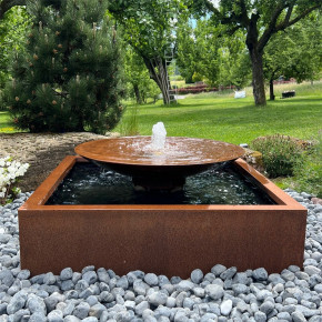 Cortenstahl Wasserschale 100 mit Fontäne Edelrost Springbrunnen Gartenbrunnen