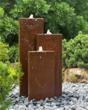Cortenstahl Wasserwand Trio 100cm Edelrost Gartenbrunnen Springbrunnen Komplettset