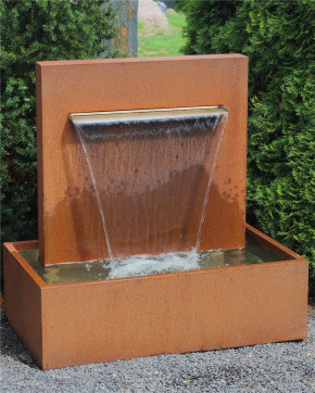 Cortenstahl Wasserfall L60cm mit Becken Gartenbrunnen Edelrost Design