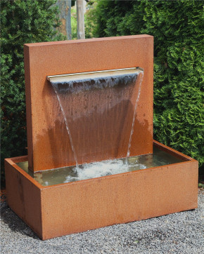 Cortenstahl Wasserfall L60cm mit Becken Gartenbrunnen Edelrost Design
