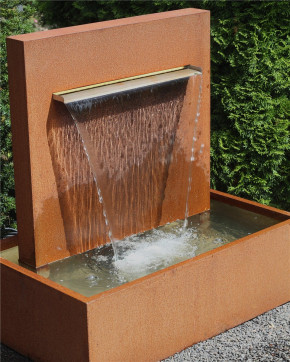 Cortenstahl Wasserfall L60cm mit Becken Gartenbrunnen Edelrost Design