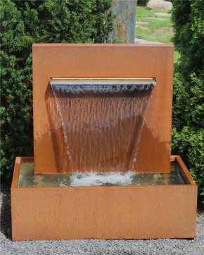Cortenstahl Wasserfall L60cm mit Becken Gartenbrunnen Edelrost Design