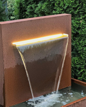 Cortenstahl Wasserfall L60cm mit Becken Gartenbrunnen Edelrost Design