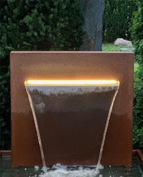 Cortenstahl Wasserfall L60cm mit Becken Gartenbrunnen Edelrost Design
