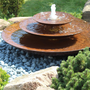 Cortenstahl Wasserschalen Kaskade Trio Ø150cm mit Fontäne Edelrost Springbrunnen Komplettset
