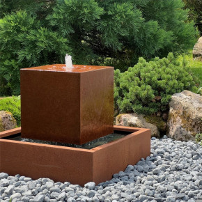 Cortenstahl Würfel 60 mit Sprudelquelle Edelrost Gartenbrunnen Springbrunnen