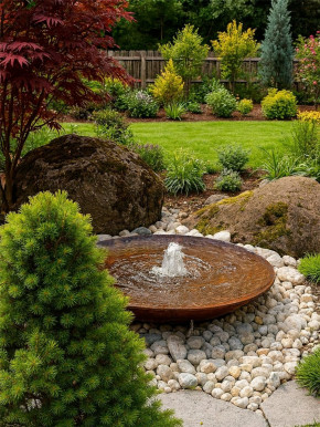 Cortenstahl Wasserschale 80 mit Sprudelquelle Edelrost Gartenbrunnen Komplettset