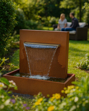 Cortenstahl Wasserfall L60cm mit Becken Gartenbrunnen Edelrost Design